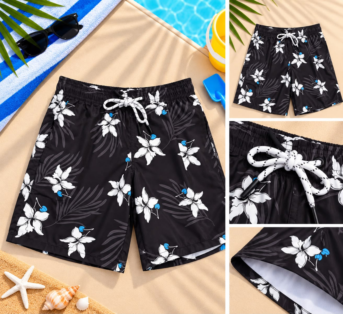 Kid's White Flower Beach Short