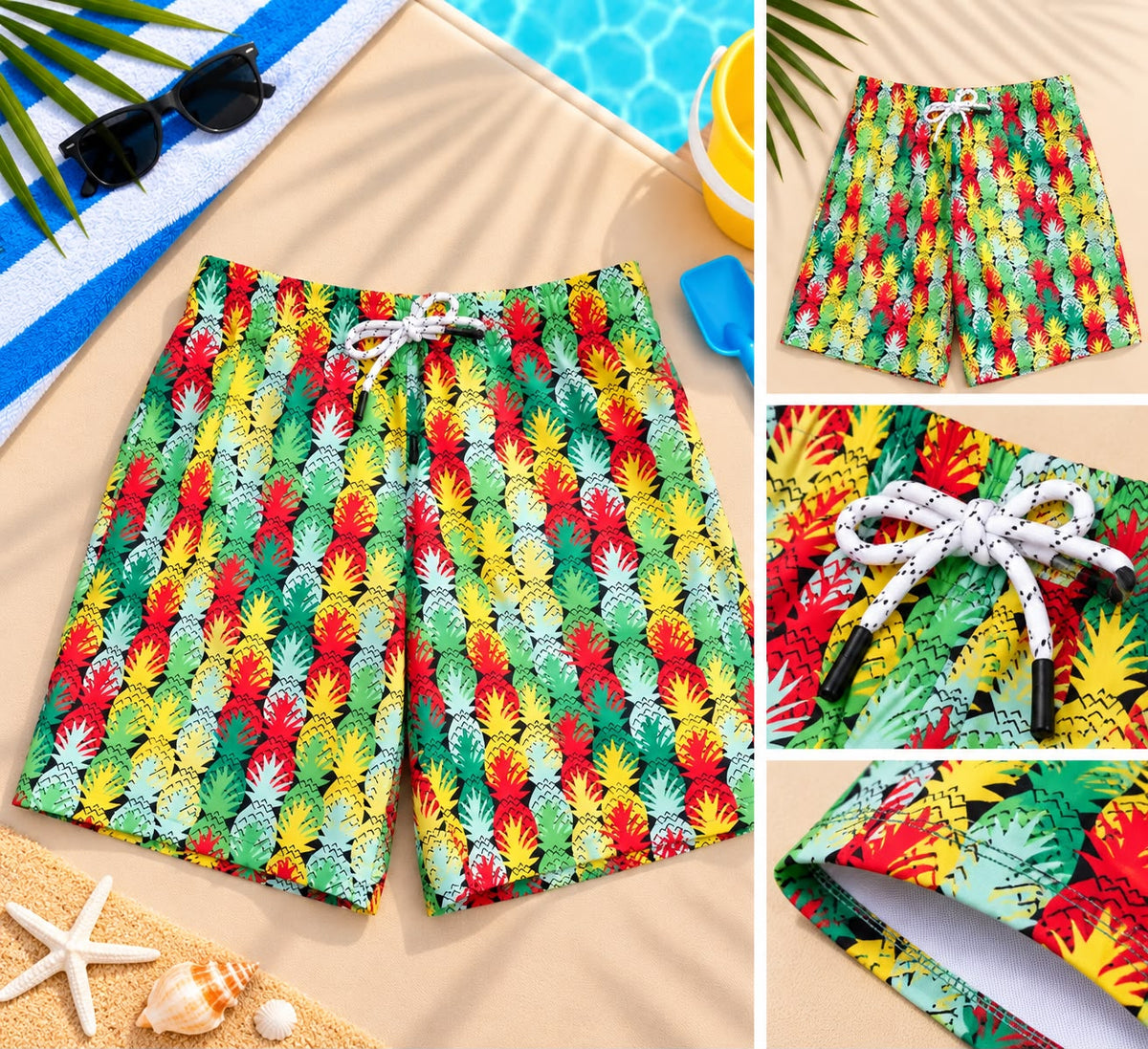 Kids’ Pineapple Print Beach Shorts