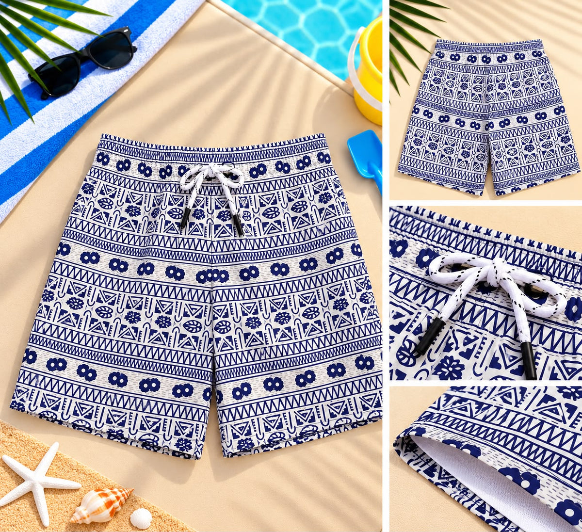 Kids’ Geometric Print Beach Shorts