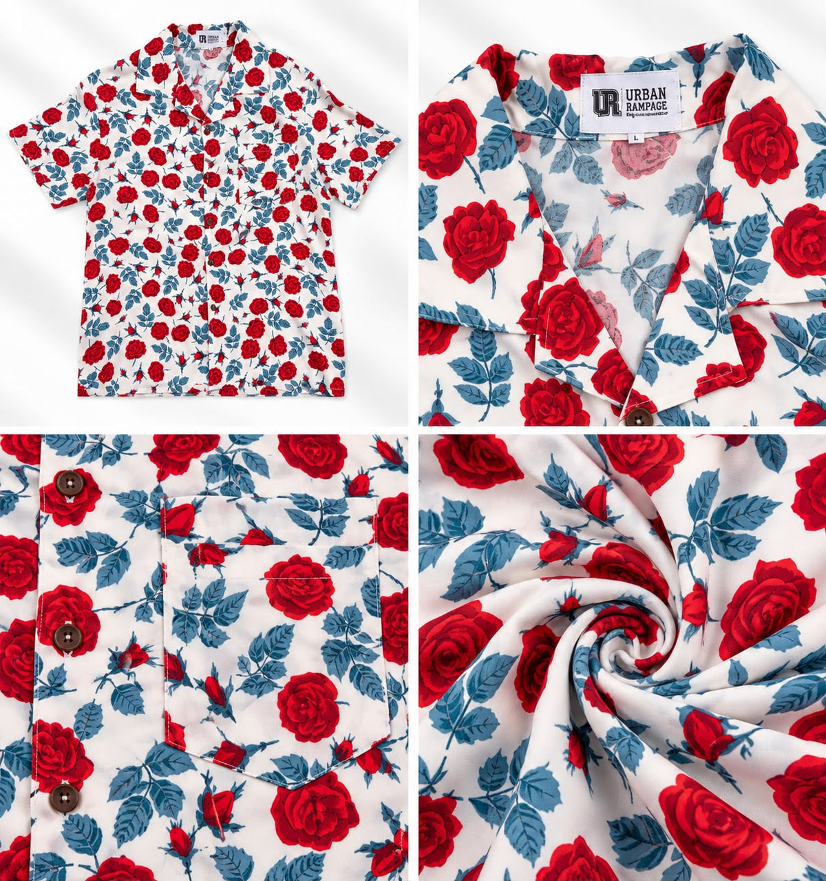 Men’s Red Rose Print Beach Shirt – White