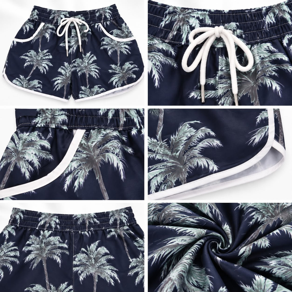 Women's Palm Tree Print Beach Shorts – Navy Blue