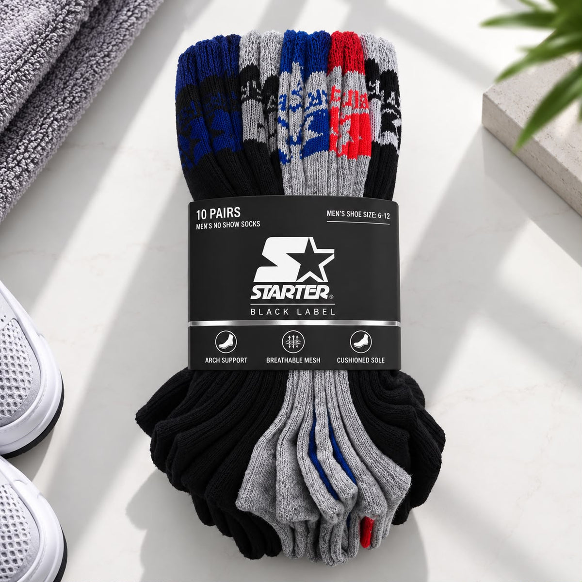 Men’s Sports No-Show Socks – 10 Pack | Size 6-12
