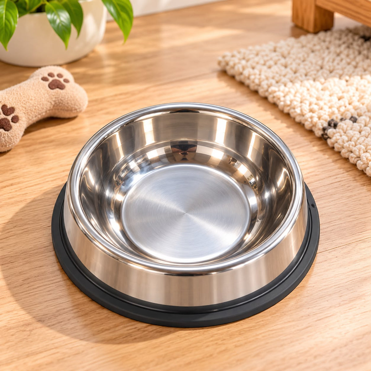 Stainless Steel Pet Food & Water Bowl 2 – Non-Slip Base