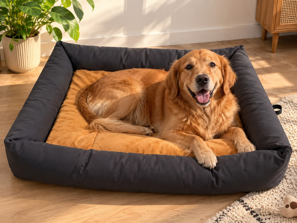 Cushioned Pet Bed – Black & Tan | 80 × 60 cm