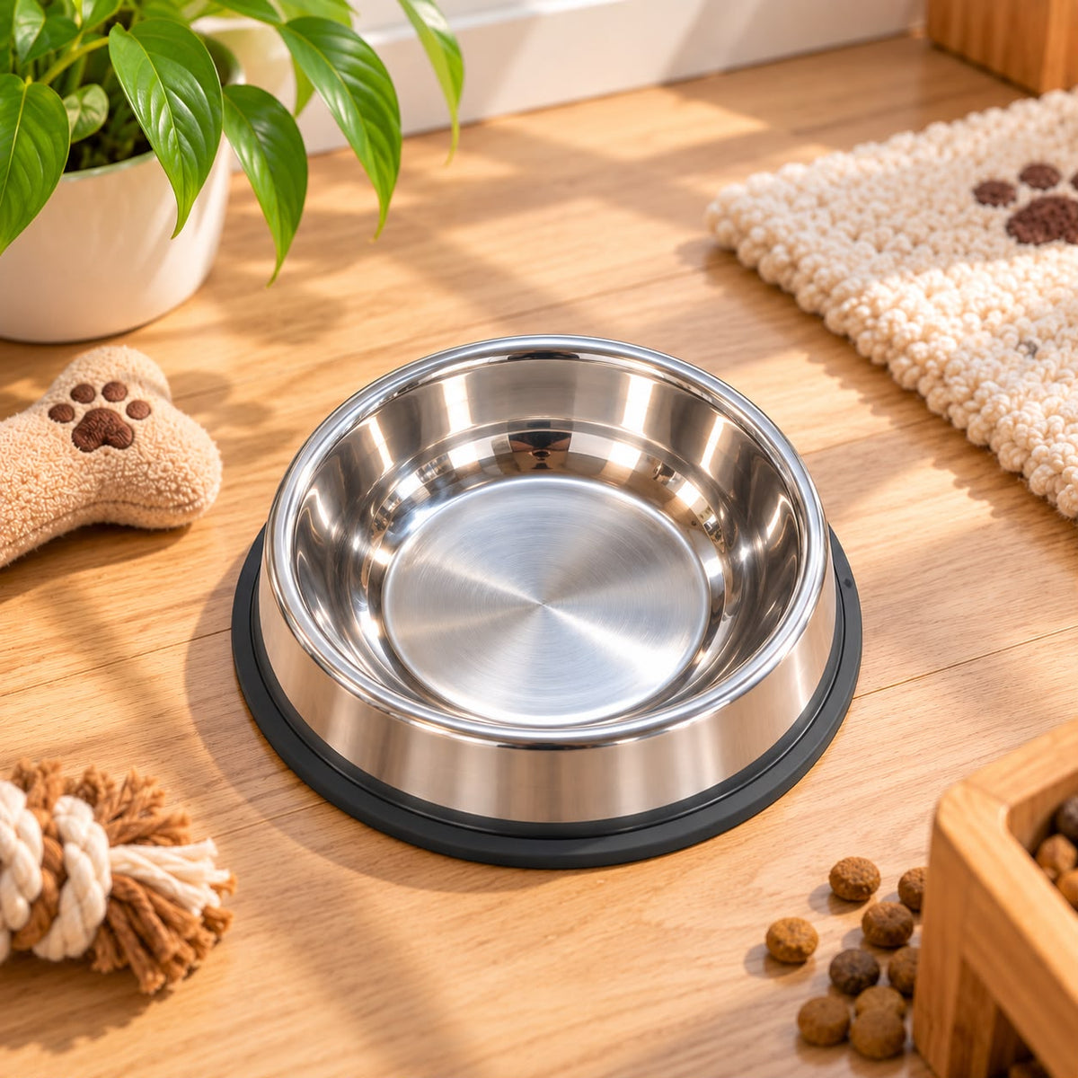 Stainless Steel Pet Food & Water Bowl 1 – Non-Slip Base