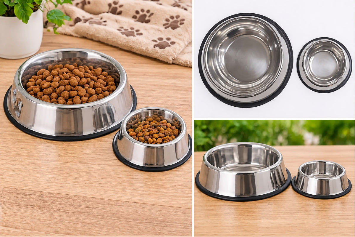 Stainless Steel Pet Food & Water Bowl 2 – Non-Slip Base