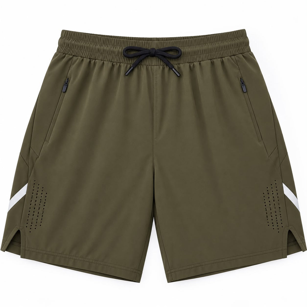Men’s Stretch Sports Shorts with Zip Pockets – Army Green