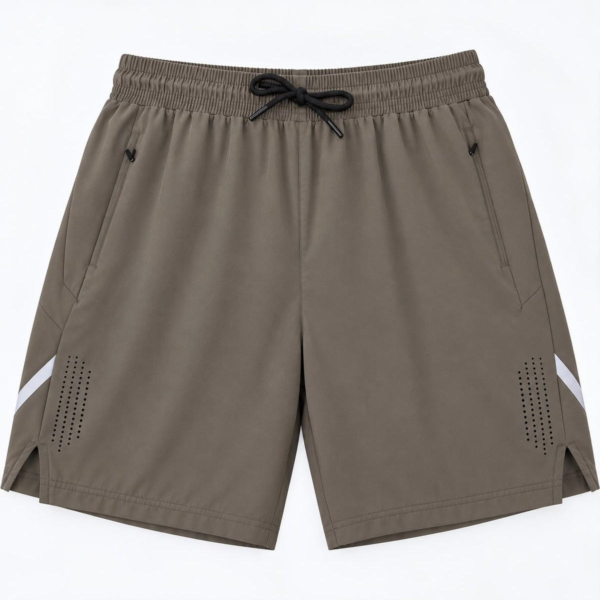 Men’s Stretch Sports Shorts with Zip Pockets – Brown Grey