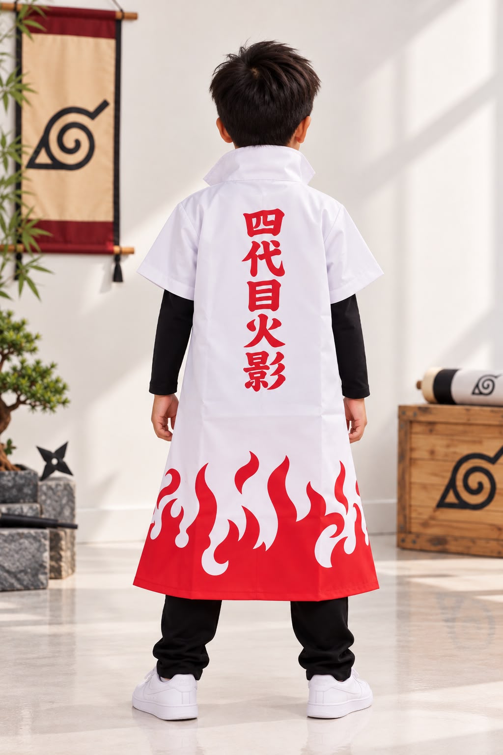 Kids’ Naruto Fourth Hokage Costume Cloak – White & Red