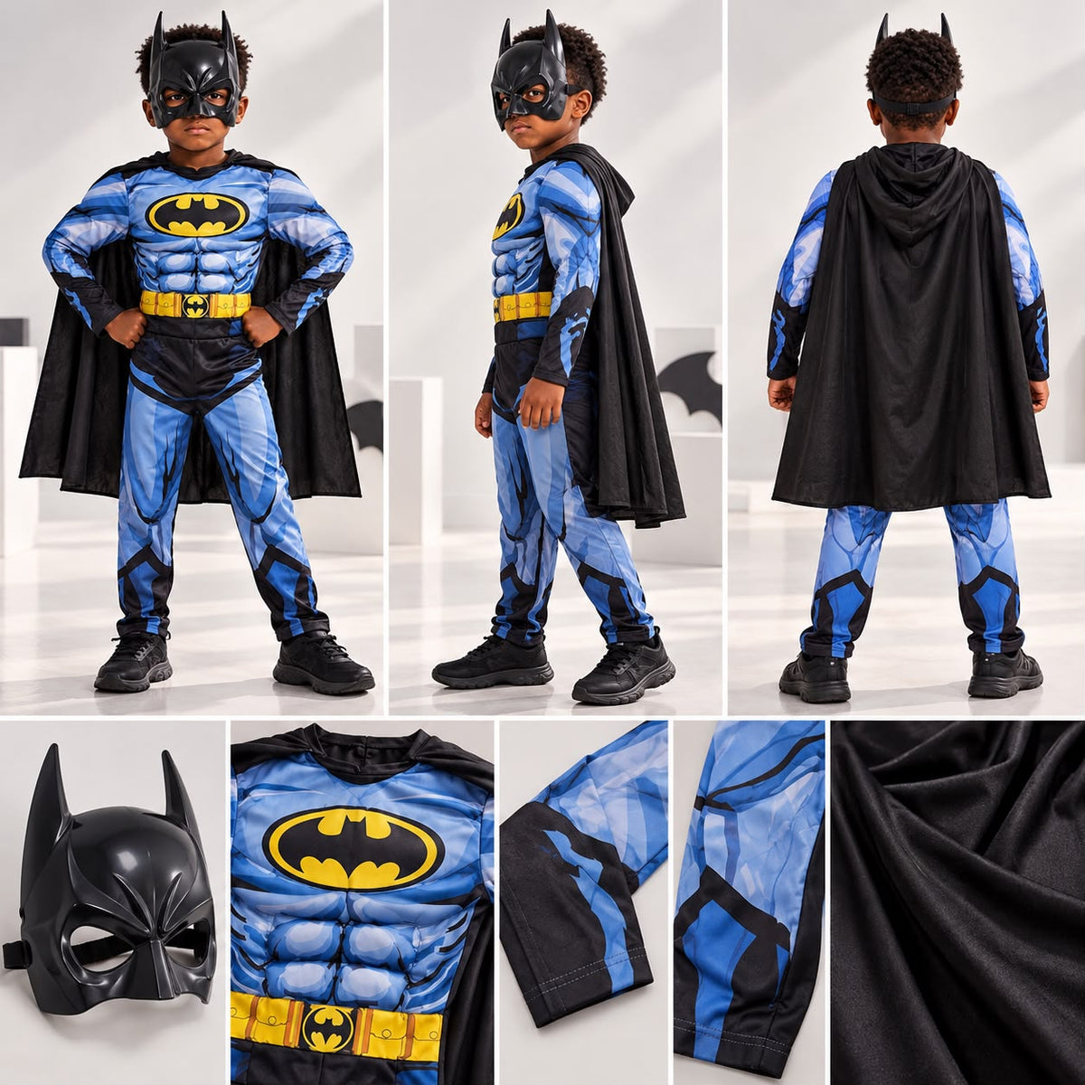 Kids’ Batman Costume Set with Cape & Mask – Blue & Black
