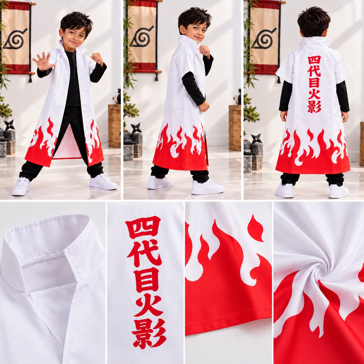 Kids’ Naruto Fourth Hokage Costume Cloak – White & Red