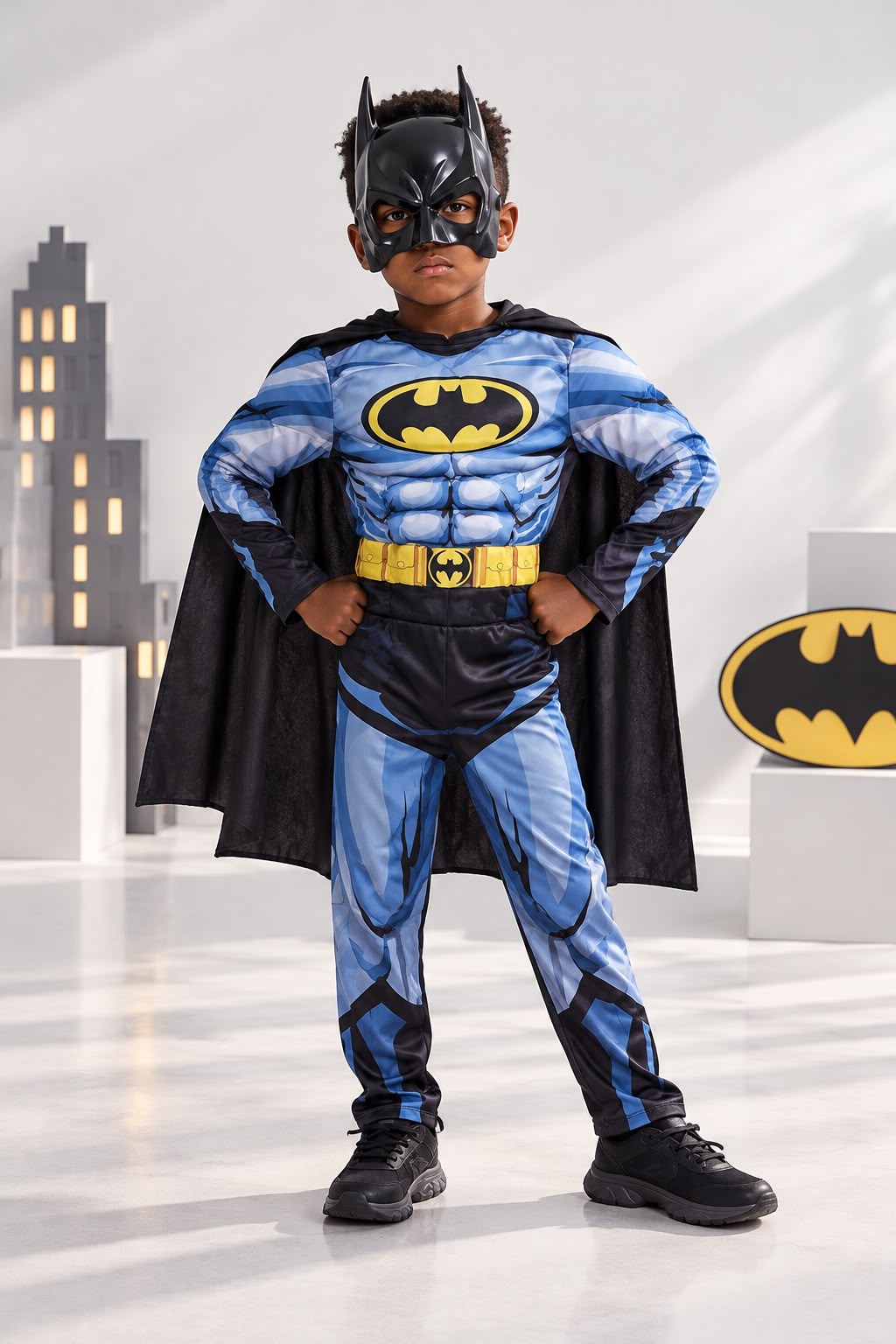 Kids’ Batman Costume Set with Cape & Mask – Blue & Black