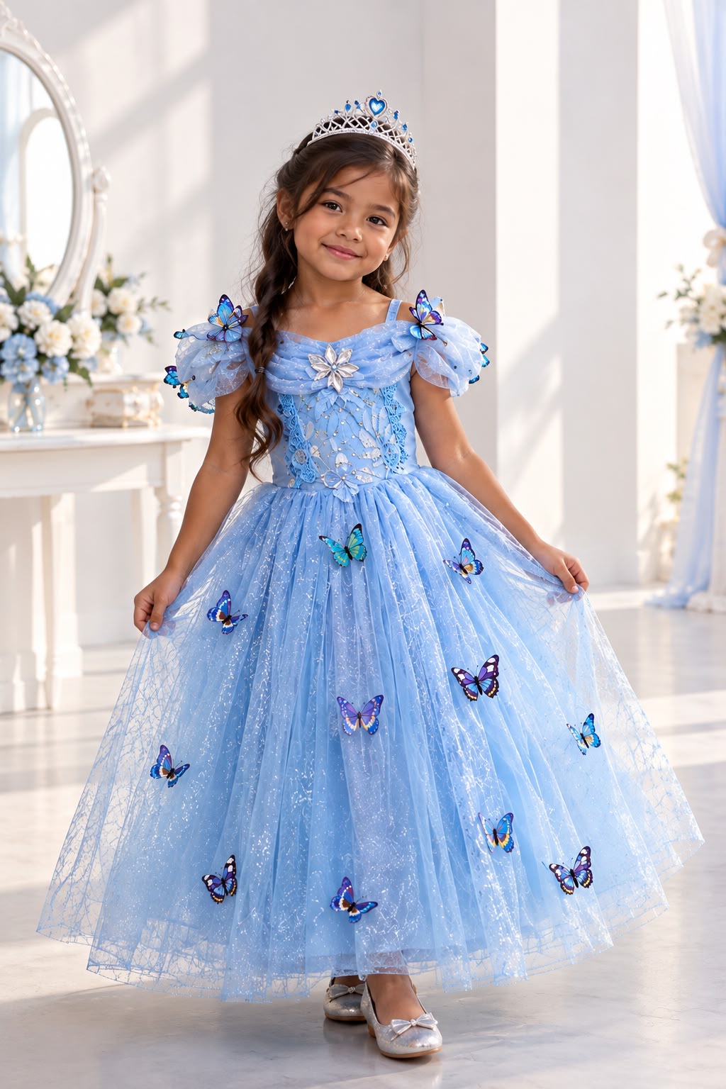 Girls’ Cinderella Butterfly Princess Costume – Light Blue