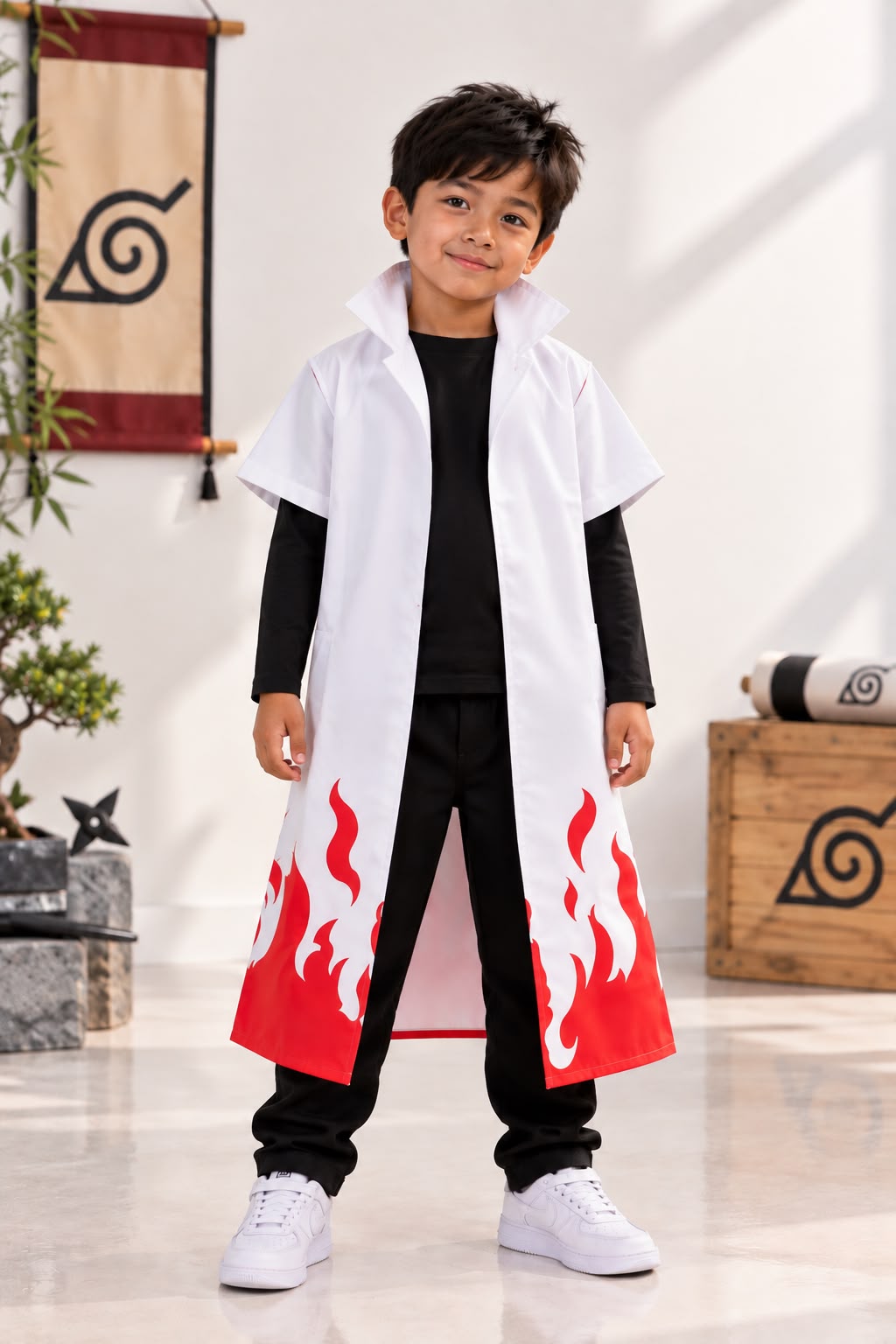 Kids’ Naruto Fourth Hokage Costume Cloak – White & Red
