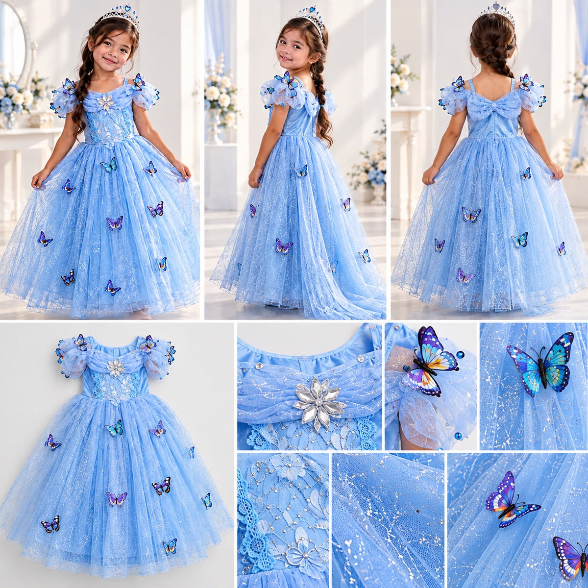 Girls’ Cinderella Butterfly Princess Costume – Light Blue
