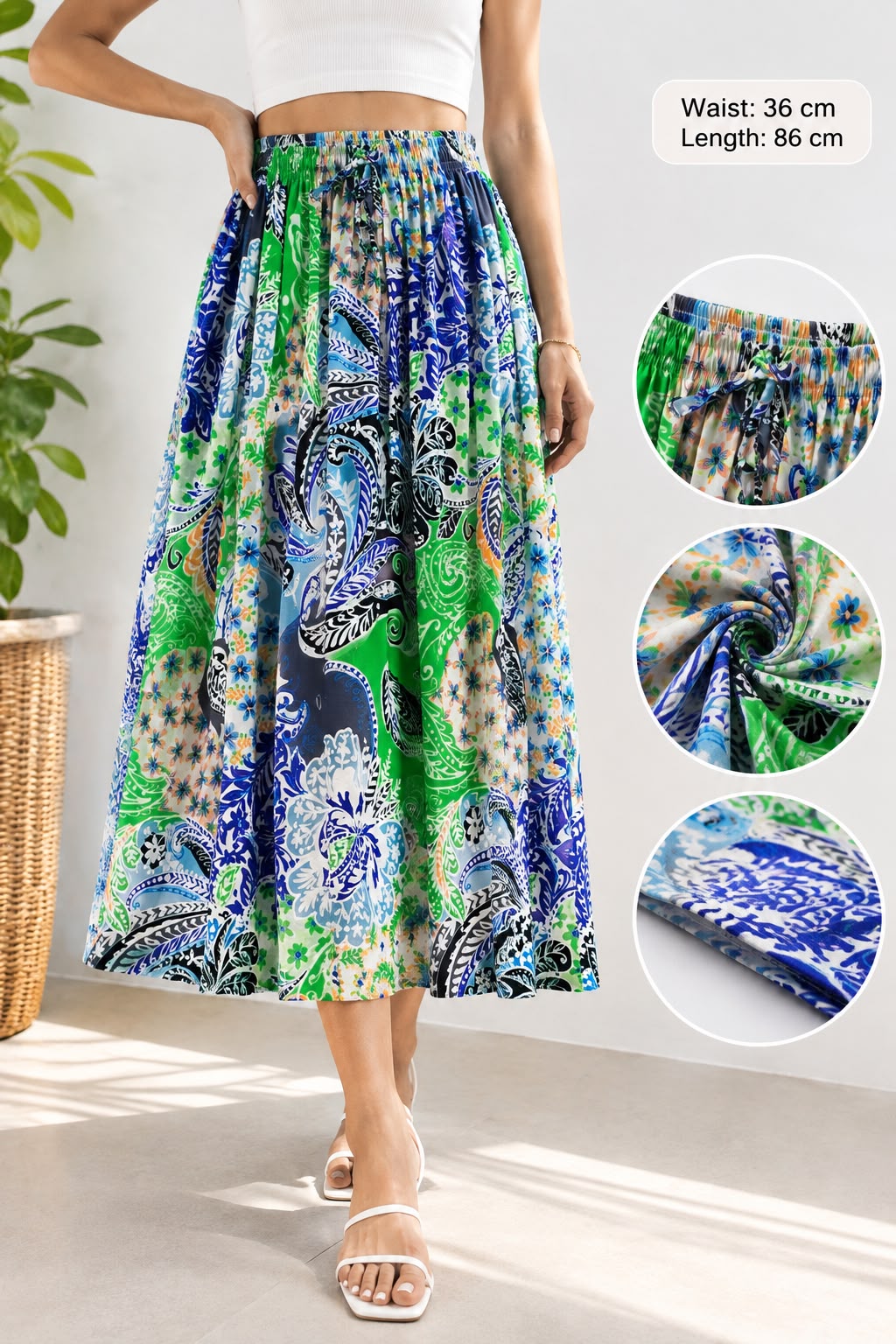 Bohemian Floral Paisley Midi Skirt