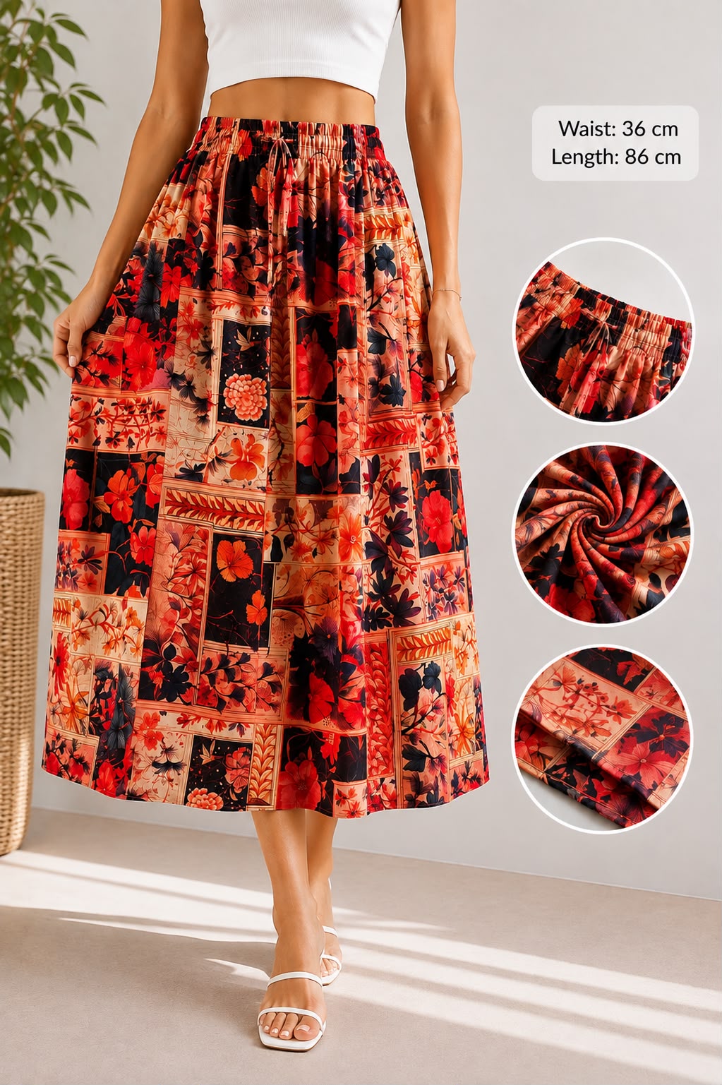 Floral Patchwork Midi Skirt