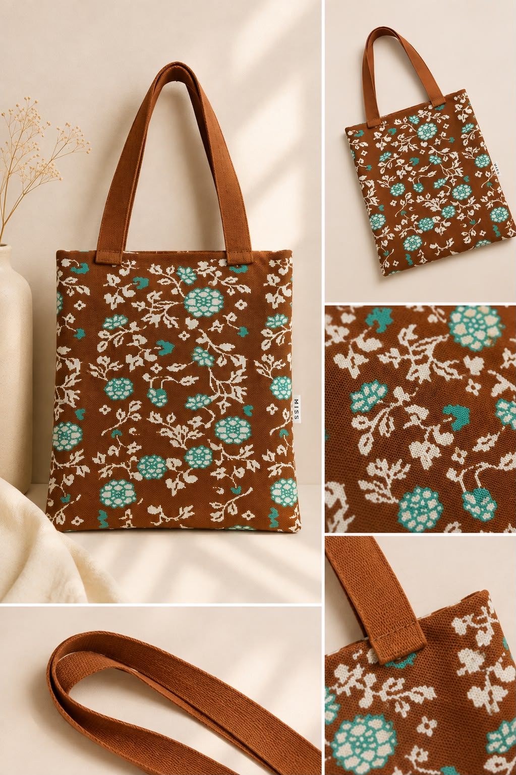 Women’s Floral Canvas Tote Bag – Brown
