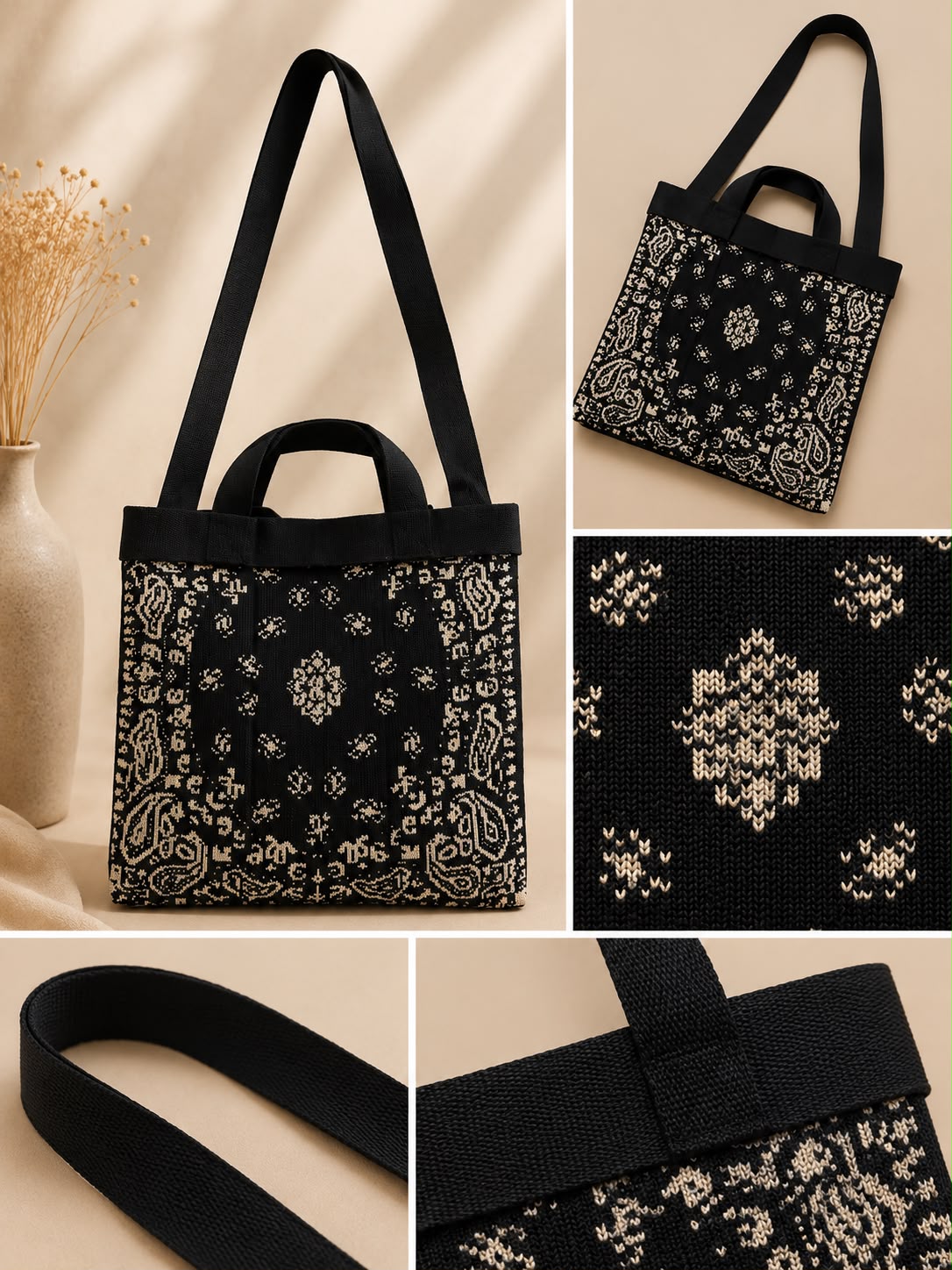 Women’s Bandana Print 2-Way Tote Bag – Black