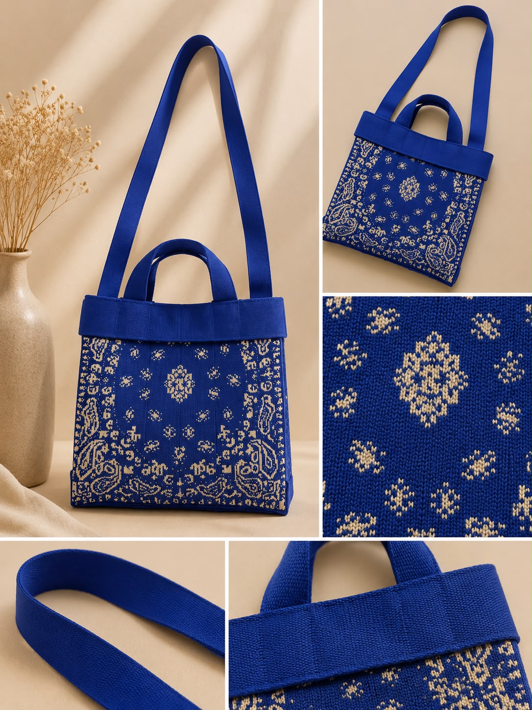 Women’s Bandana Print 2-Way Tote Bag – Royal Blue