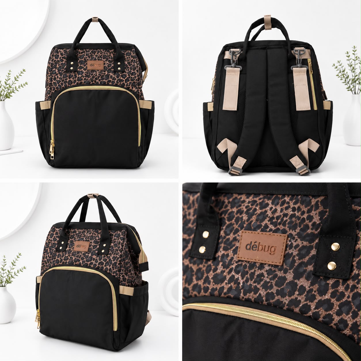 Leopard Print Baby Mommy Backpack – Black