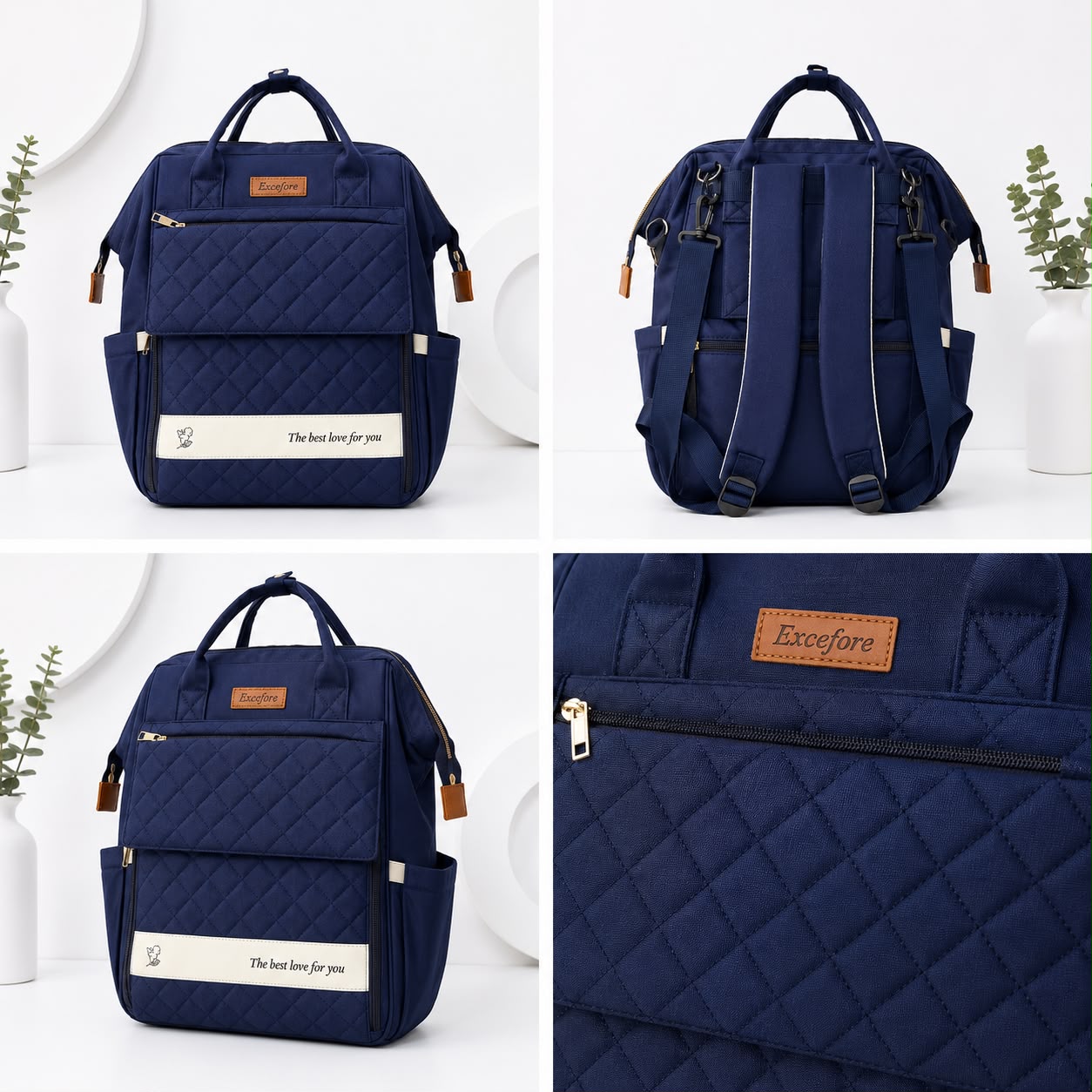 Quilted Baby Mommy Backpack – Navy Blue