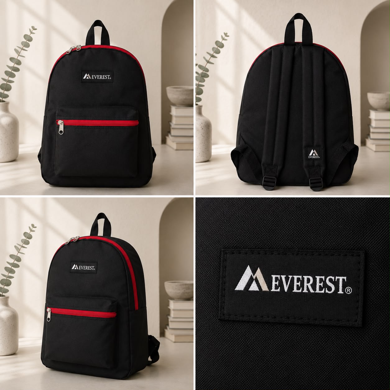 Everest Classic Everyday Backpack – Black & Red