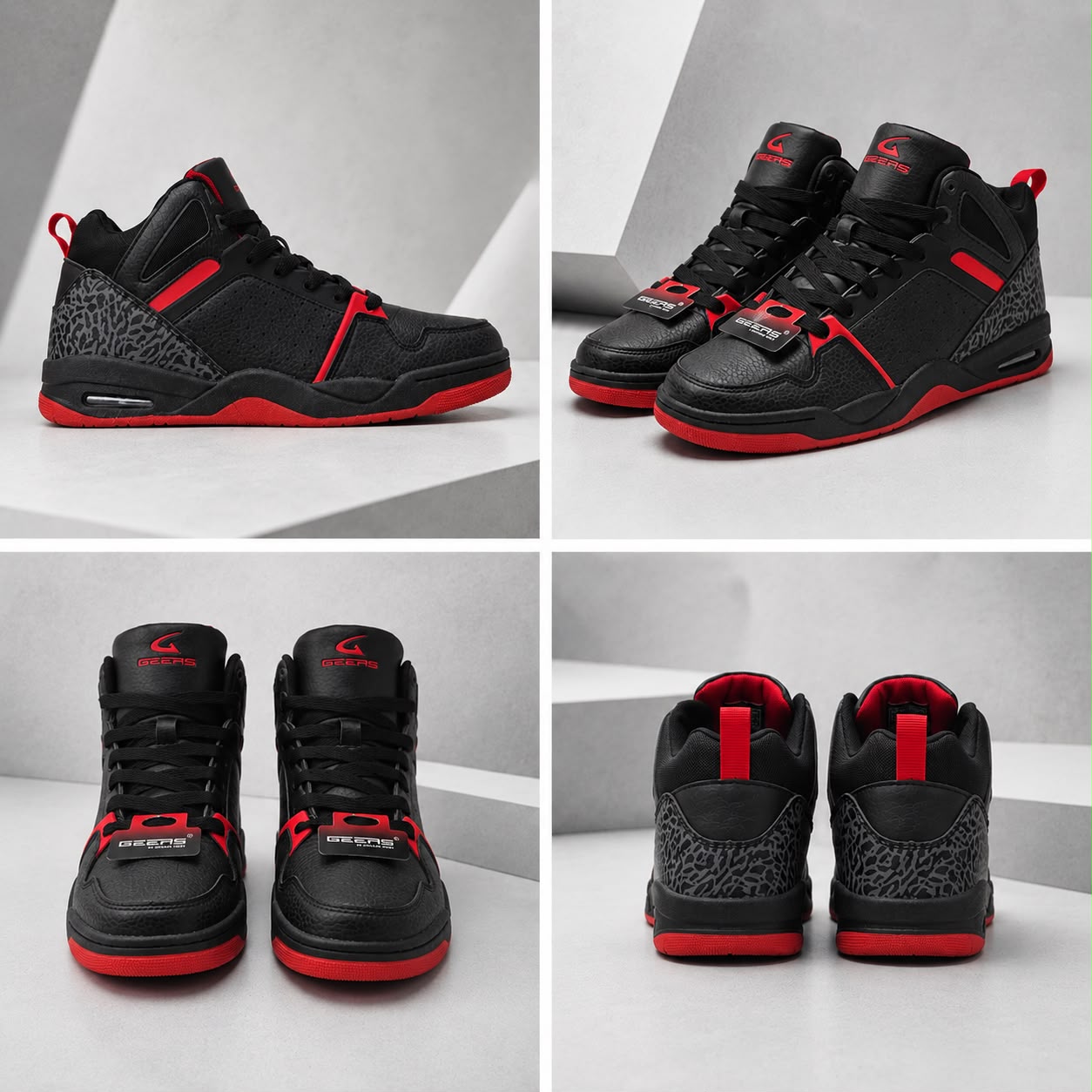 Men’s High-Top Basketball Shoes – Black & Red, Size 10