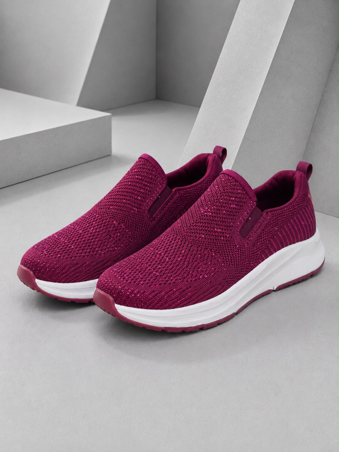 Women’s Burgundy Slip-On Walking Shoes – Size 10