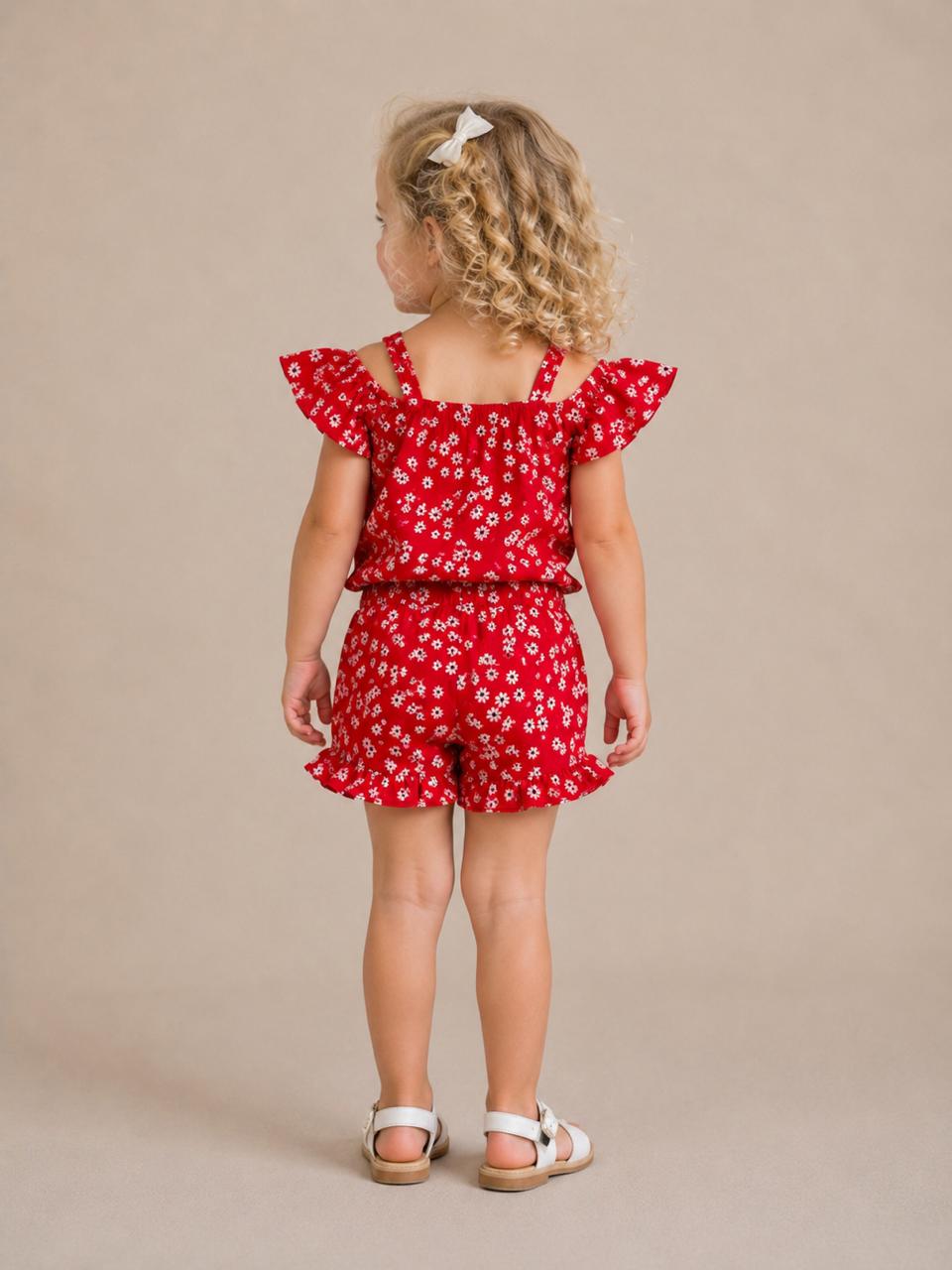 Girls’ Floral Cold-Shoulder Top & Ruffle Shorts Set
