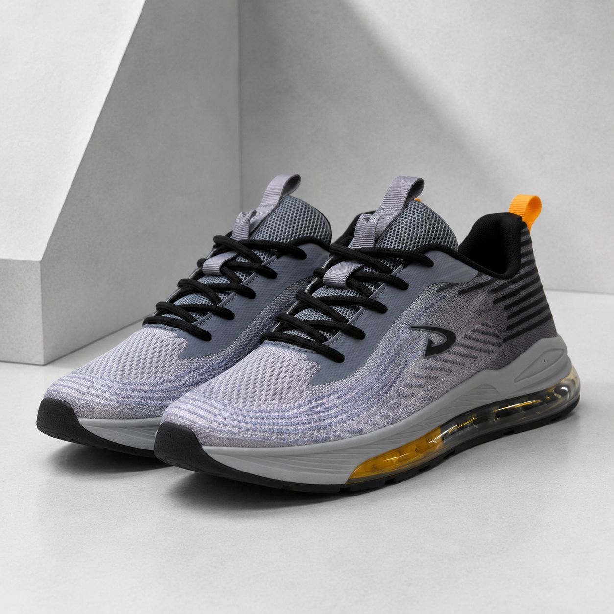 Men’s Air-Cushioned Athletic Sneakers – Grey & Orange