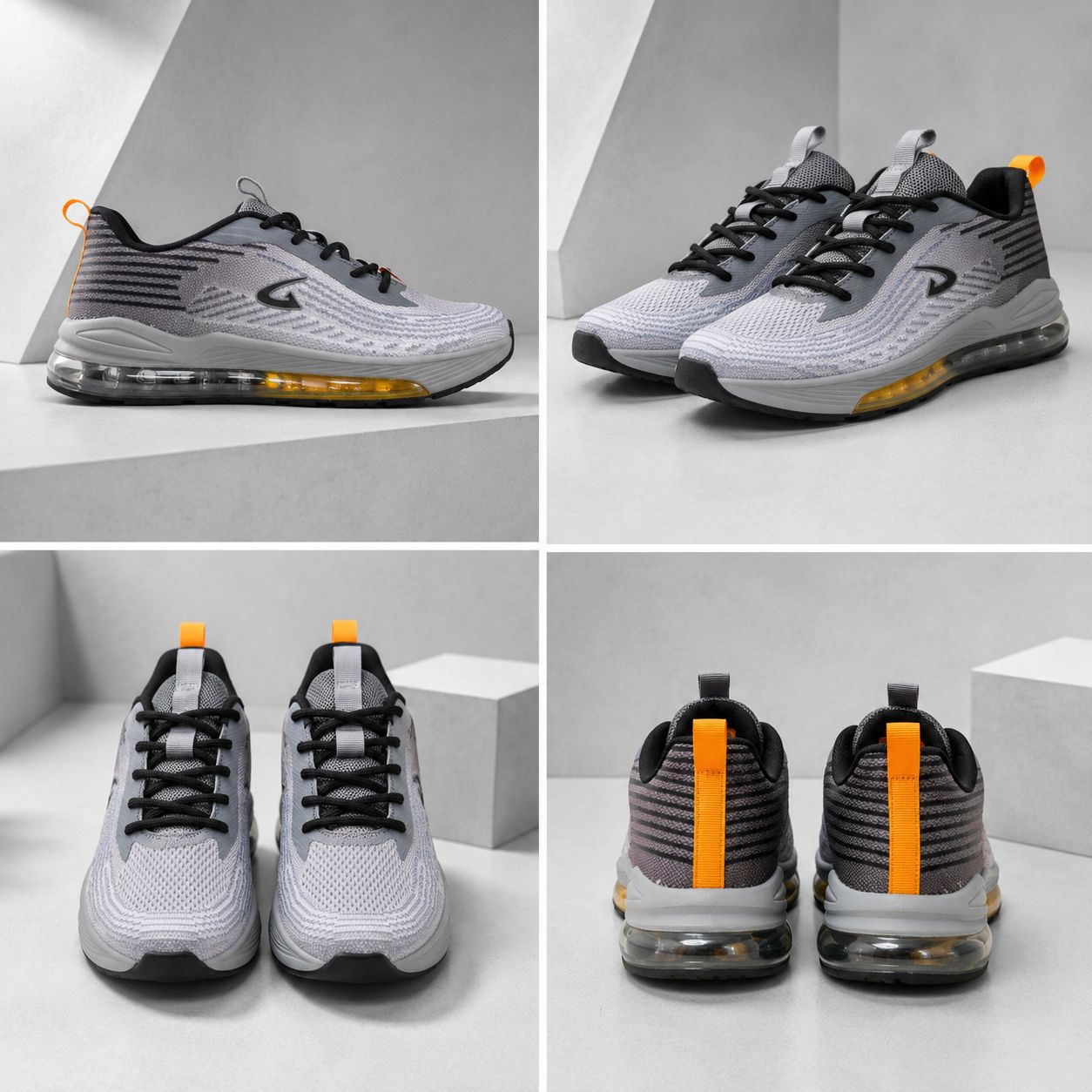 Men’s Air-Cushioned Athletic Sneakers – Grey & Orange