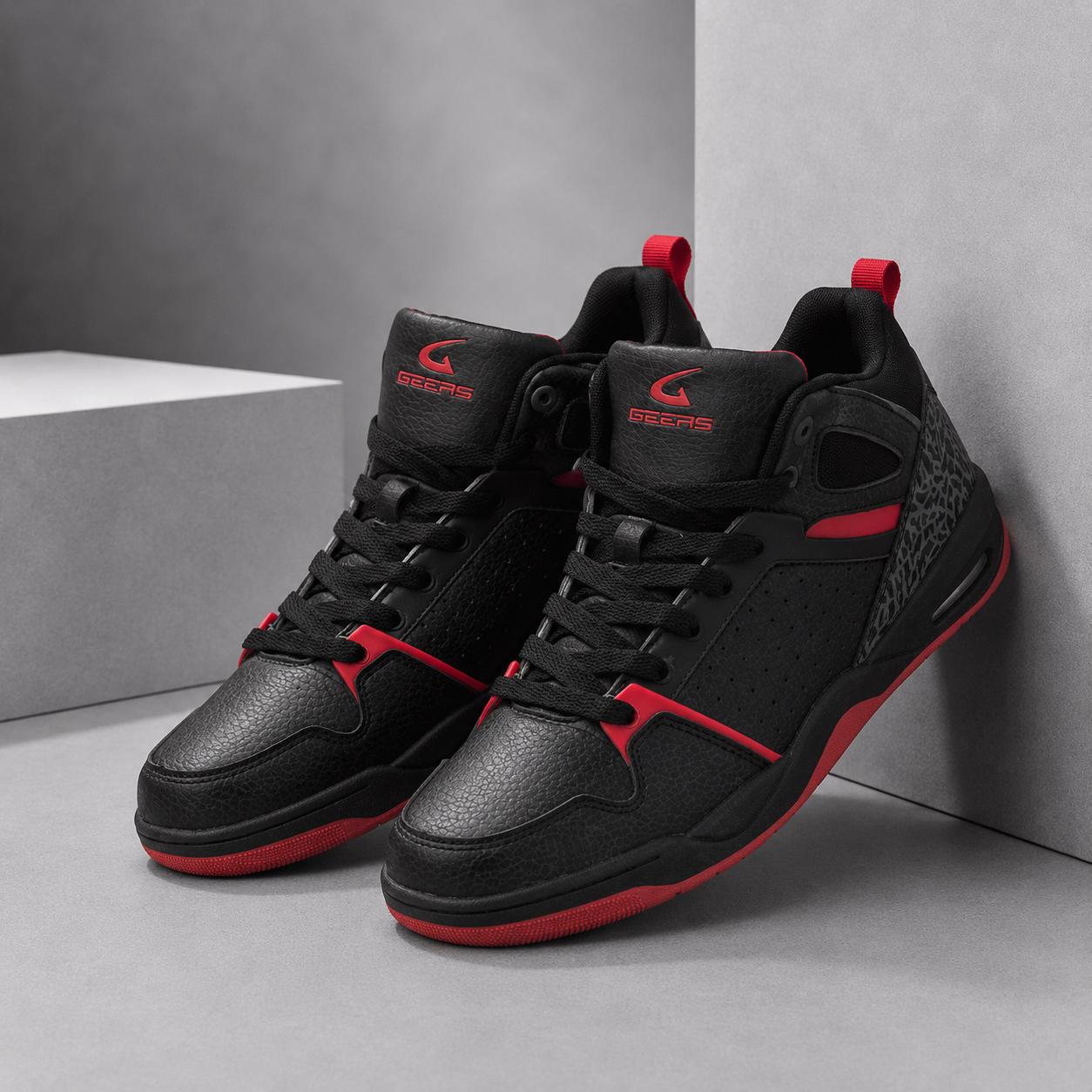 Men’s High-Top Basketball Shoes – Black & Red, Size 10
