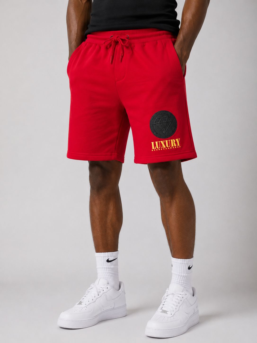 Men’s Luxury Diamond Casual Drawstring Shorts – Red