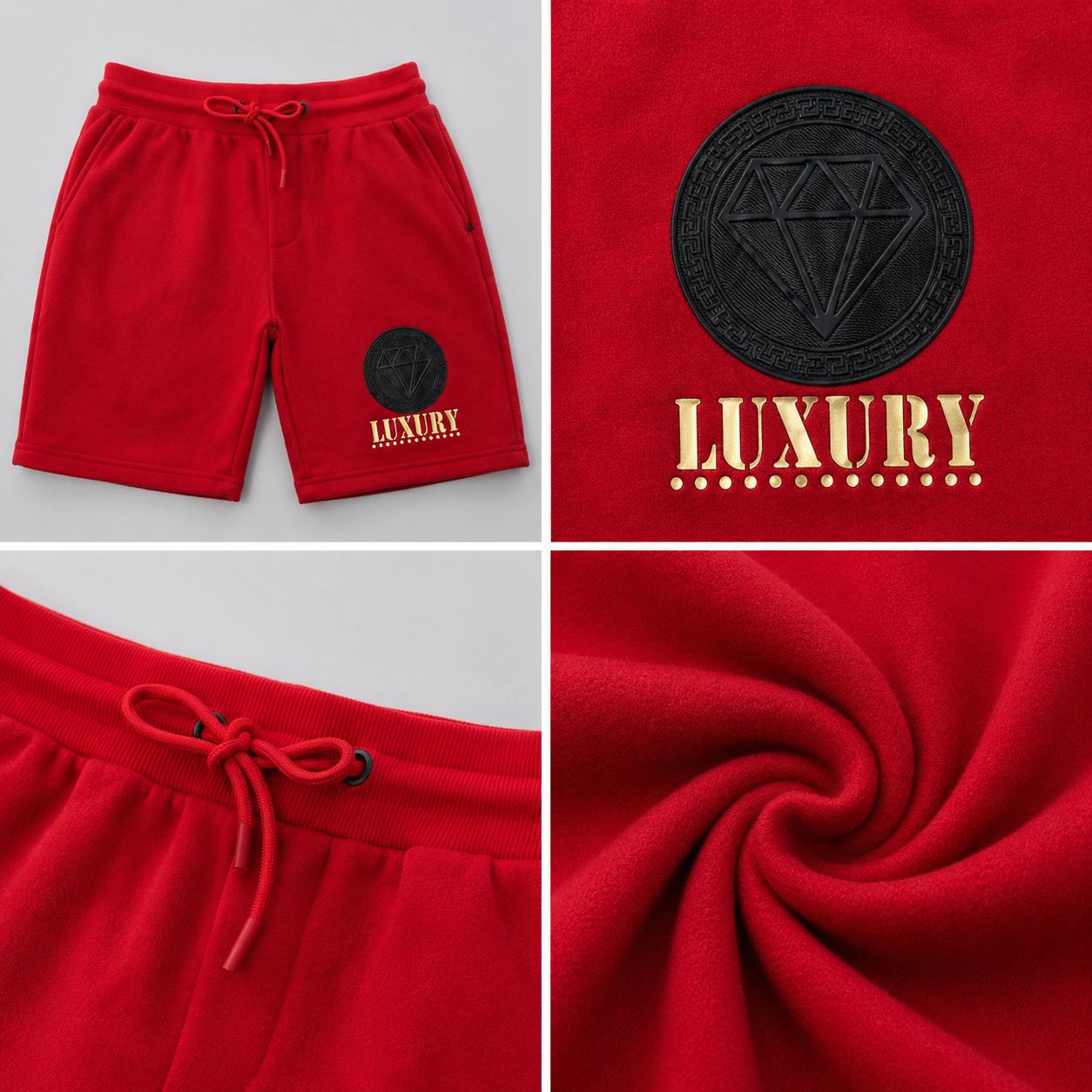 Men’s Luxury Diamond Casual Drawstring Shorts – Red