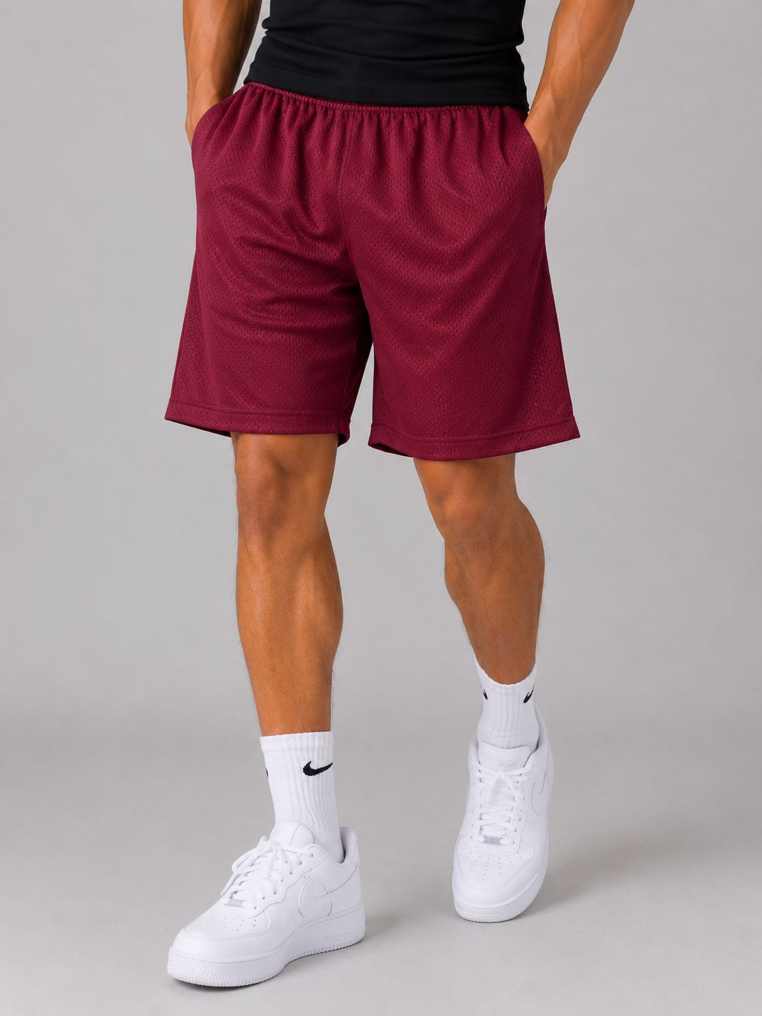Hill Adult Mesh Sports Shorts – Burgundy