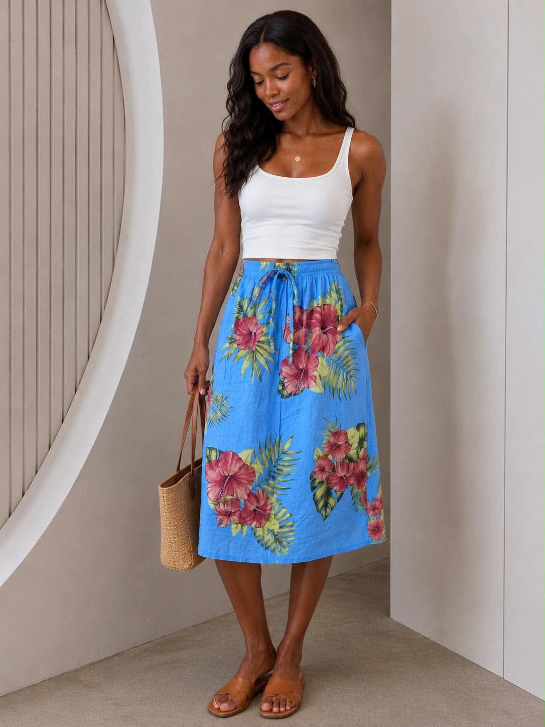 Ladies Bali Print Drawstring Short Skirt – Free Size