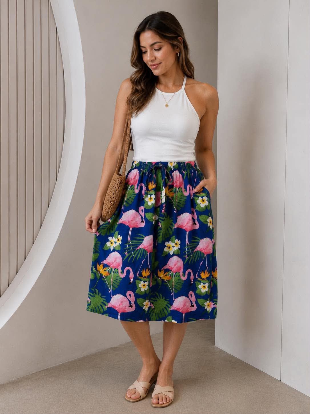 Ladies Bali Print Drawstring Short Skirt – Free Size