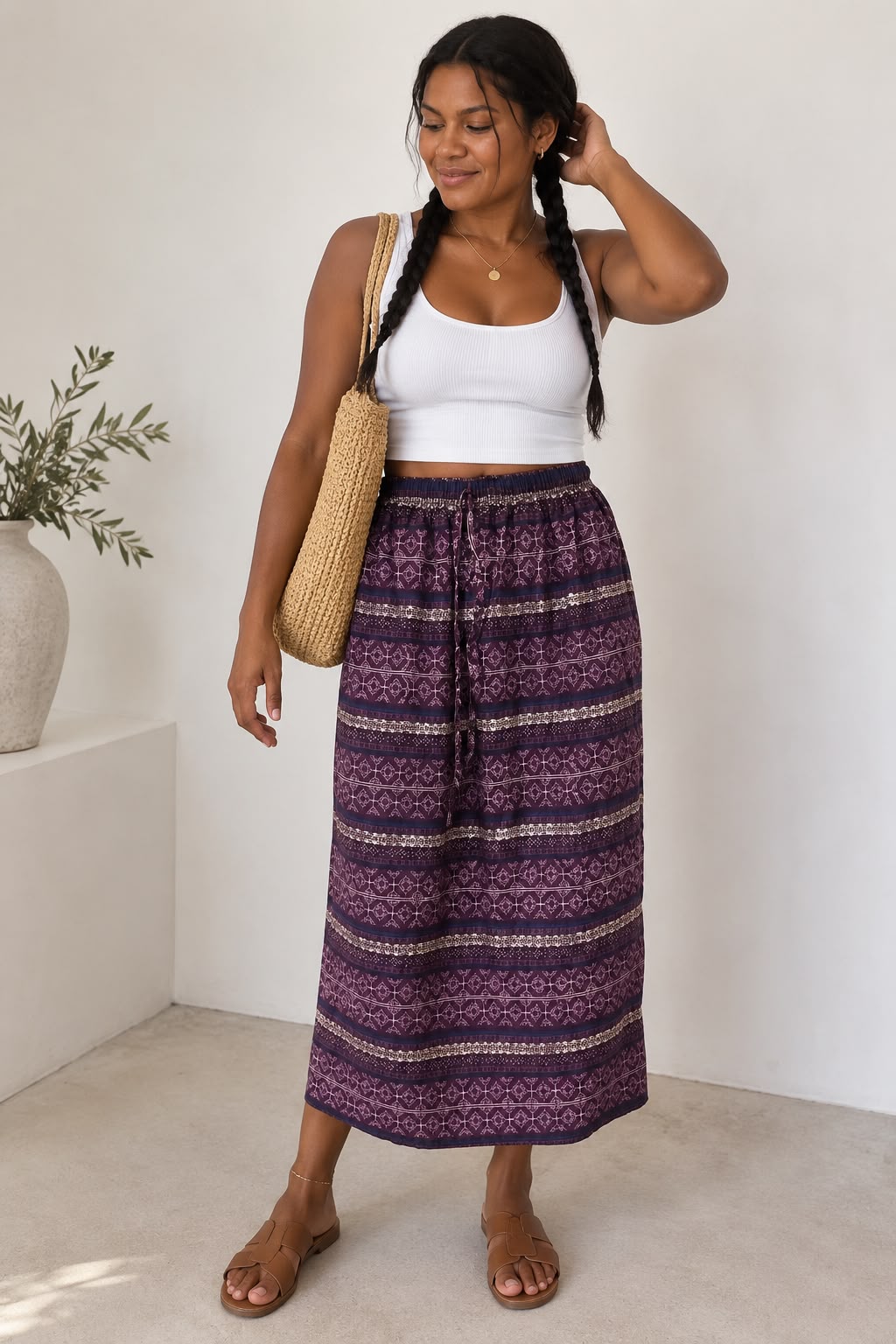 Ladies Bali Print Drawstring Long Skirt – Free Size