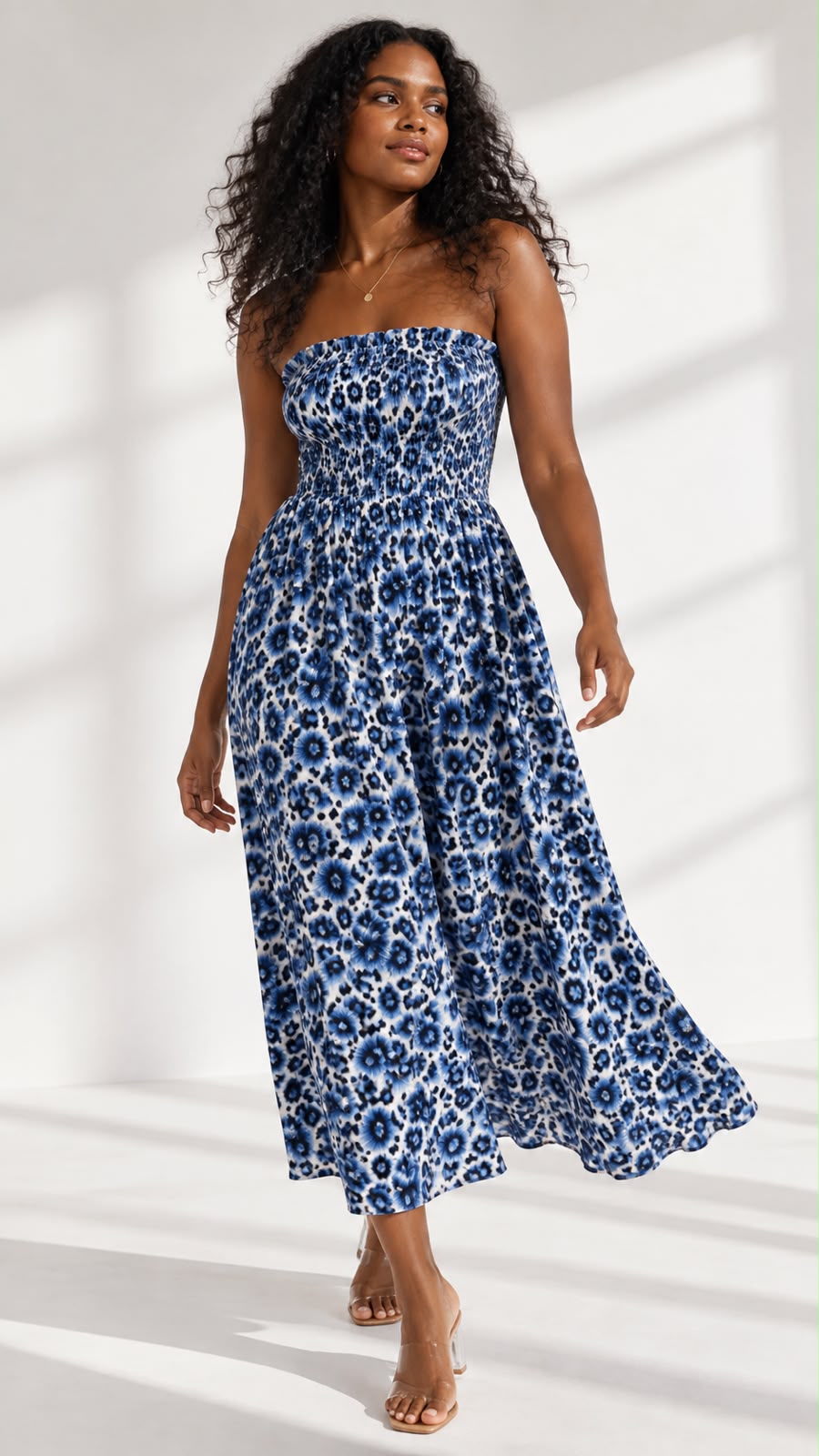 Indigo Bloom Strapless Maxi Dress