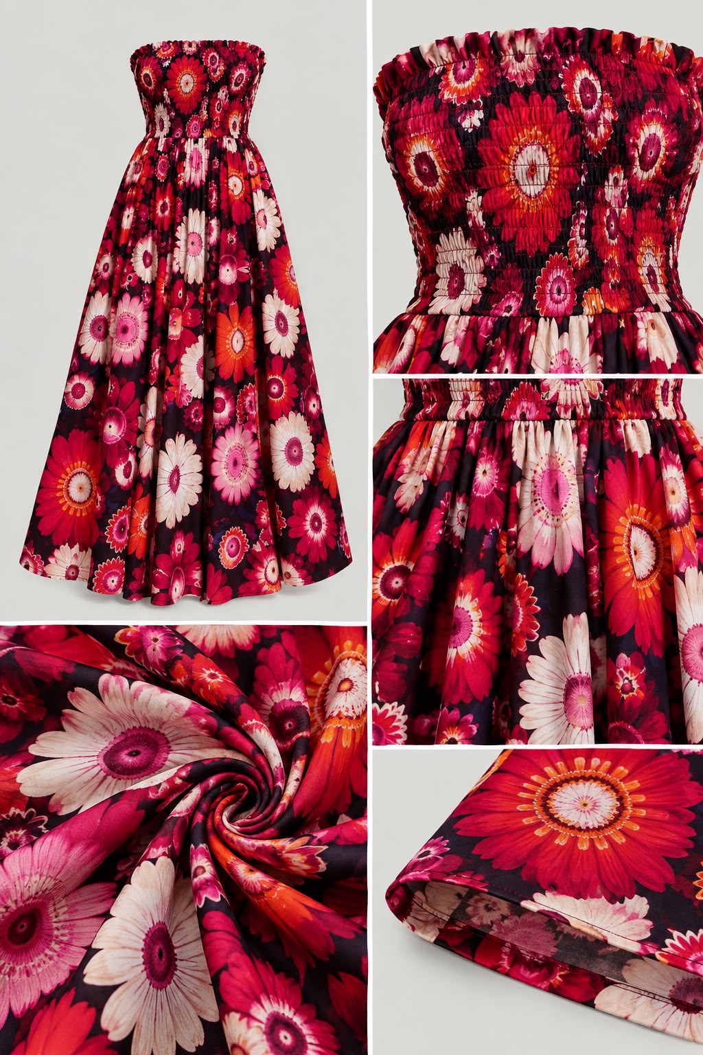 Ruby Blossom Strapless Maxi Dress