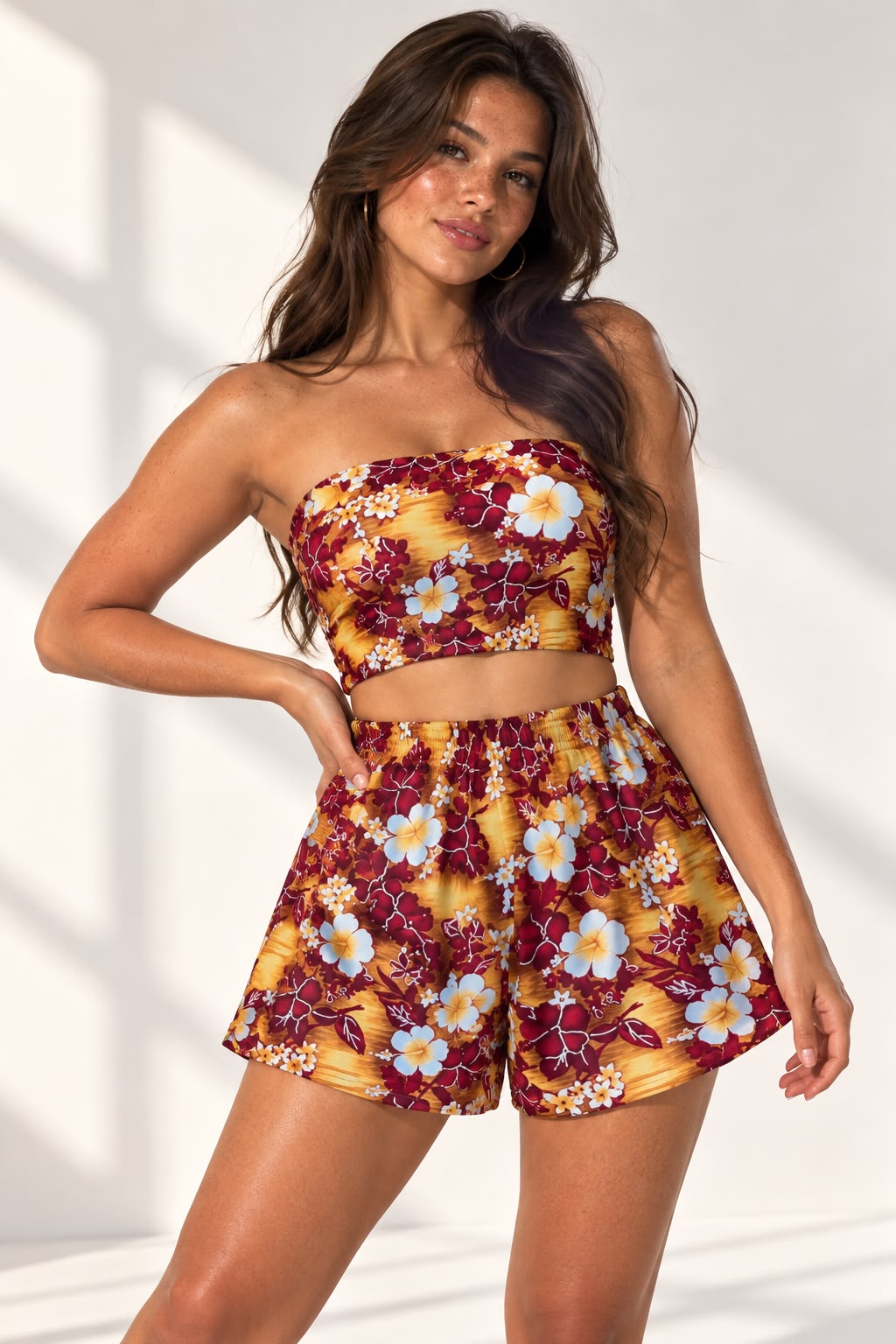 Floral Bandeau Tube Top & Shorts Set