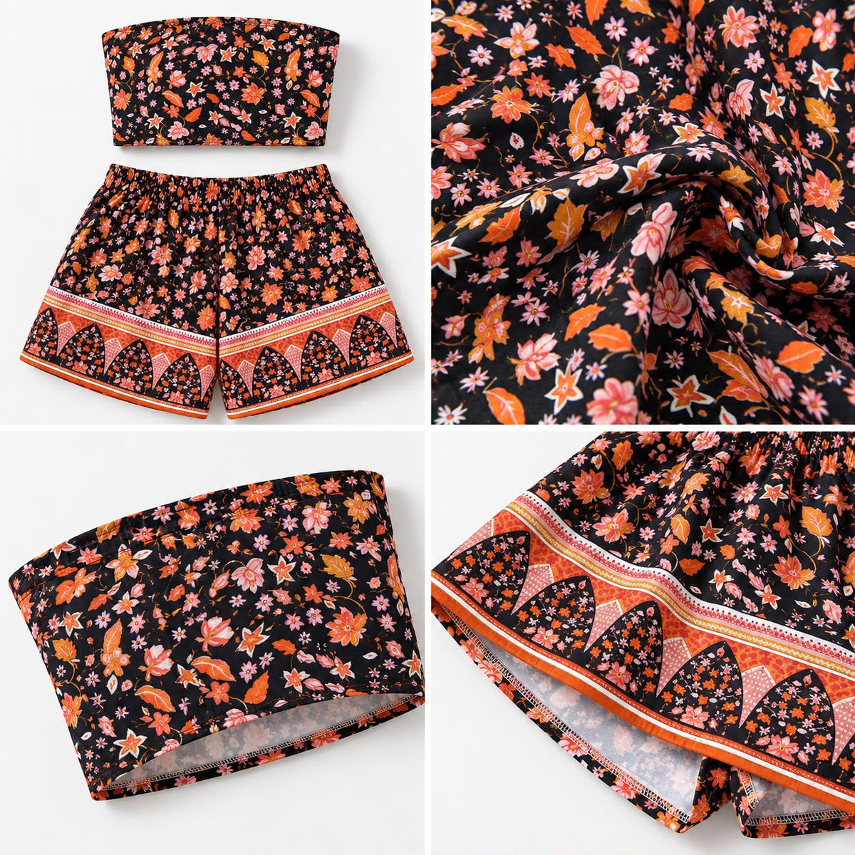 Calico Floral Tube Top & Shorts Set
