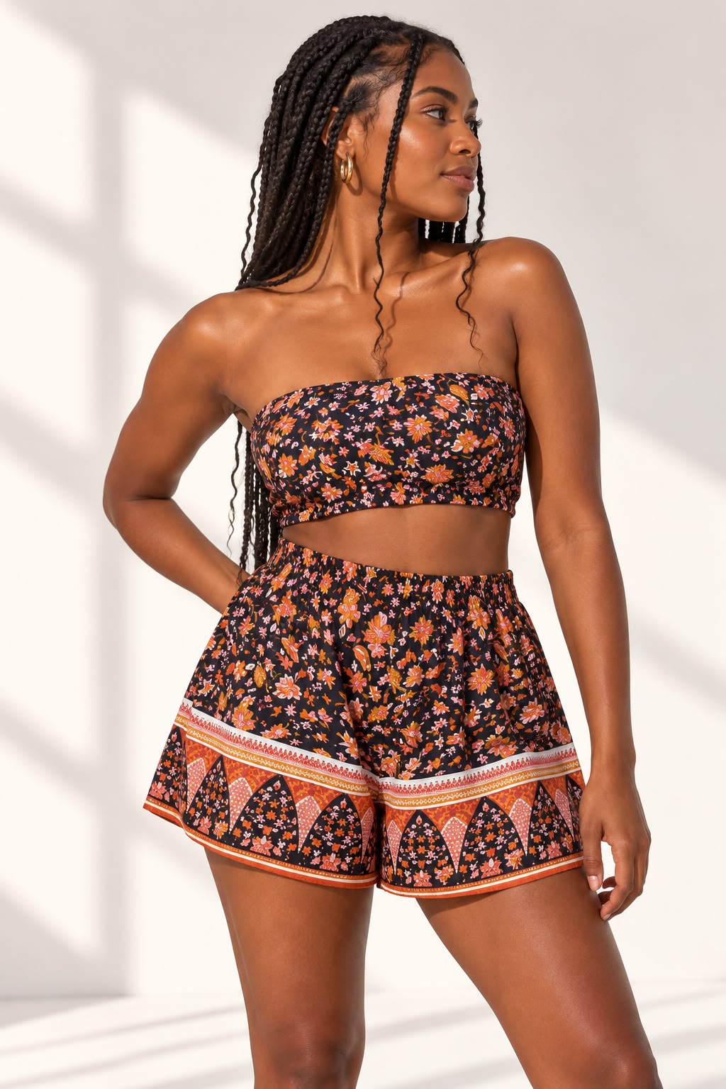 Calico Floral Tube Top & Shorts Set