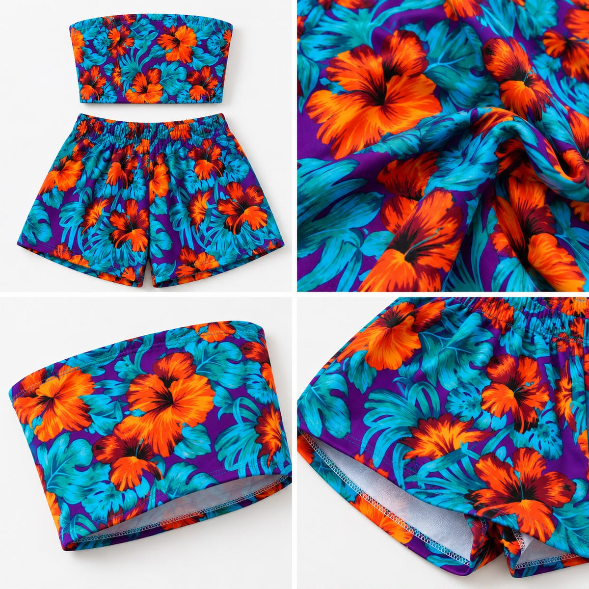 Hibiscus Print Tube Top & Shorts Set