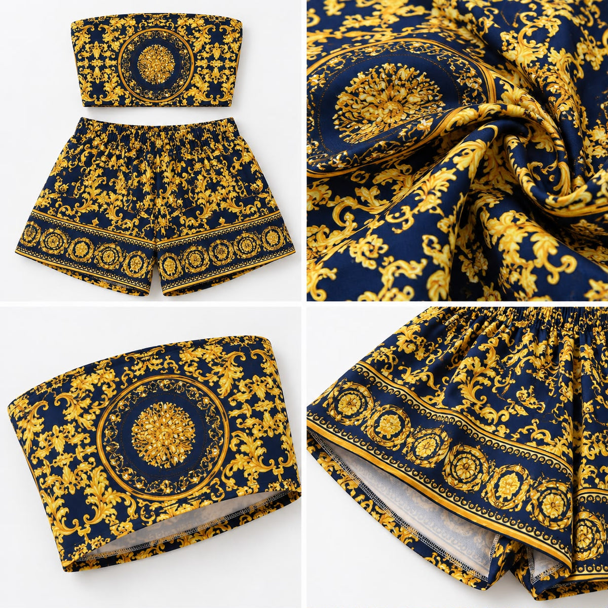 Sunflower Print Tube Top & Shorts Set