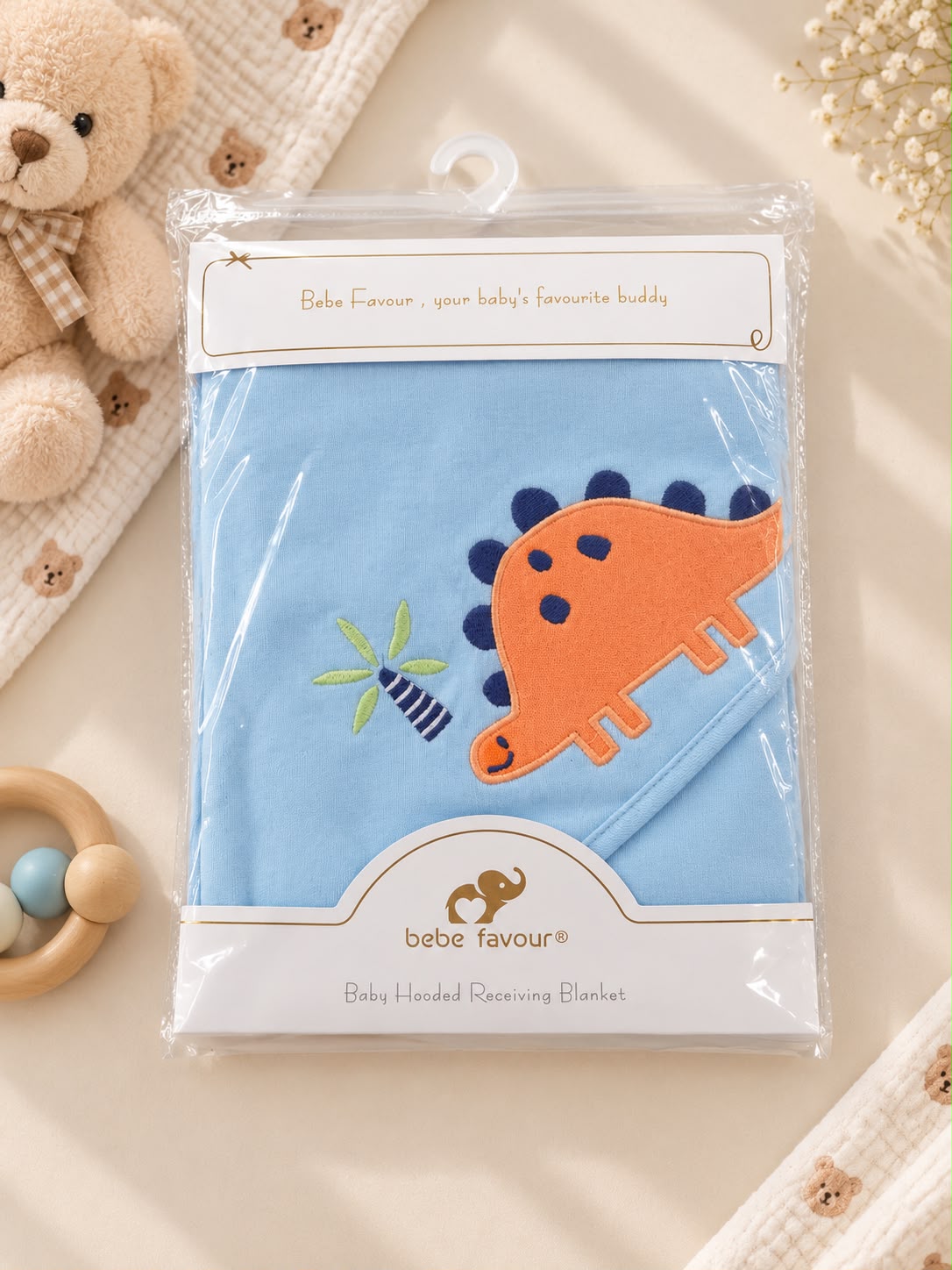 Bebe Favour Baby Hooded Blanket – Blue Dinosaur