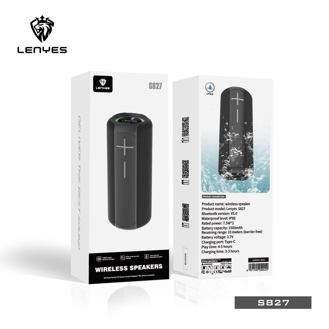 LENYES S827 Portable Bluetooth Speaker – Black