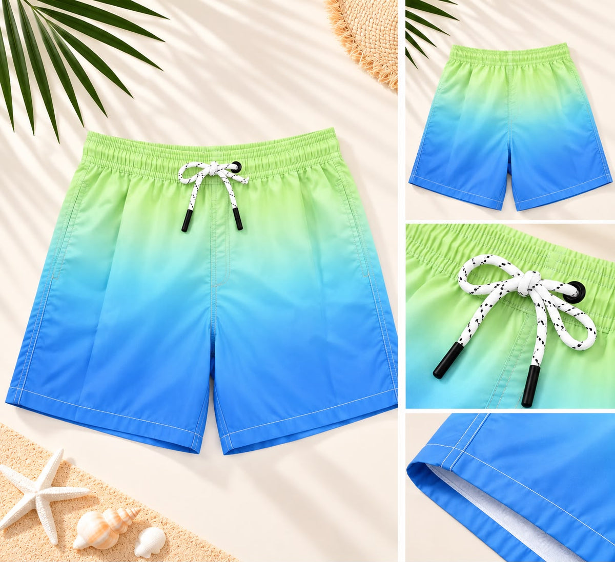 Ombre Beach Shorts – Lime Green & Blue