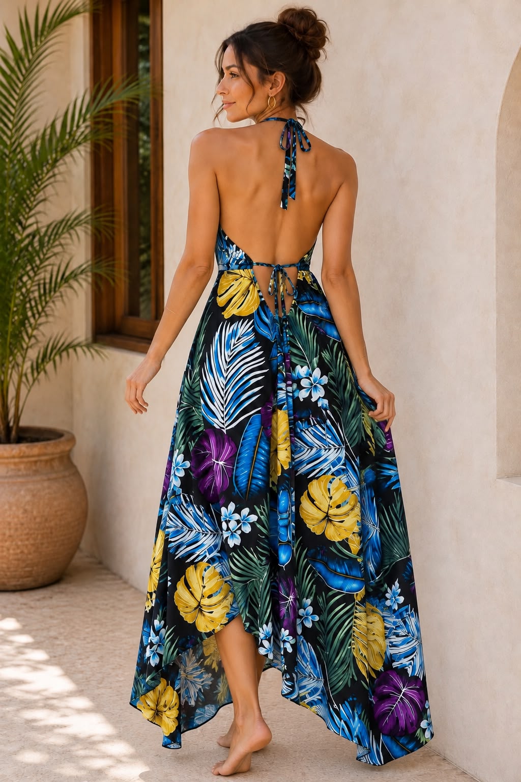 Ladies Tropical Sapphire Halter Maxi Dress